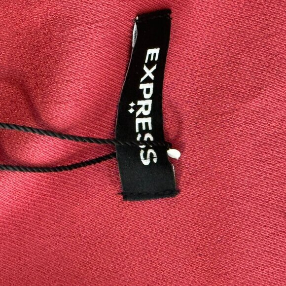 Express Red Midi Skirt Womens Size large High Waist Slit satin formal career new - Picture 7 of 9